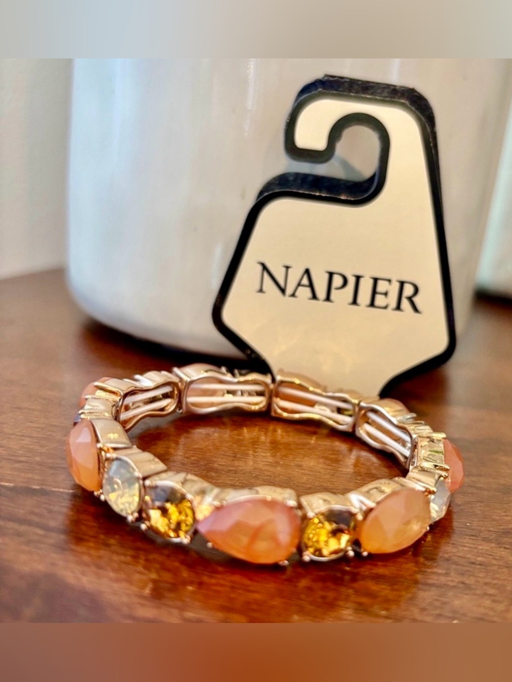 Napier Goldtone peach:orange,clear teardrop,round:oval gemstones,atretch